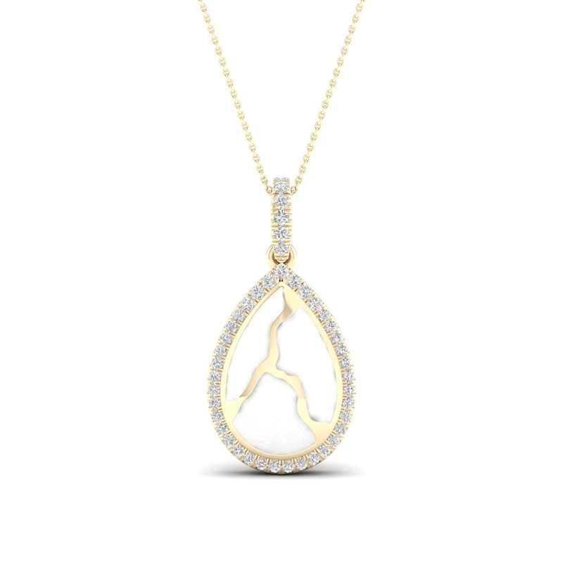 Main Image 1 of 1/6 CT. T.W. Diamond Edge Teardrop White Kintsugi-Style Pendant in 10K Gold with Ceramic