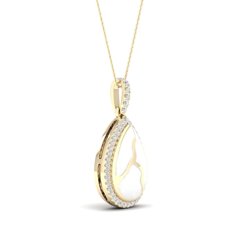 Main Image 2 of 1/6 CT. T.W. Diamond Edge Teardrop White Kintsugi-Style Pendant in 10K Gold with Ceramic