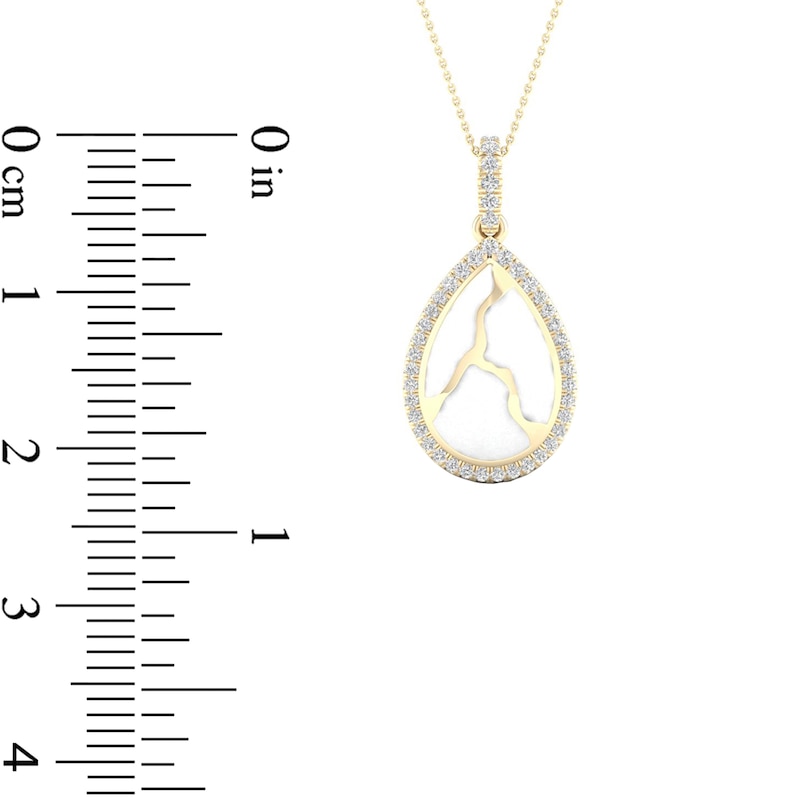 Main Image 4 of 1/6 CT. T.W. Diamond Edge Teardrop White Kintsugi-Style Pendant in 10K Gold with Ceramic