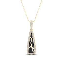 1/6 CT. T.W. Diamond Edge Elongated Triangle Black Kintsugi-Style Pendant in 10K Gold with Ceramic