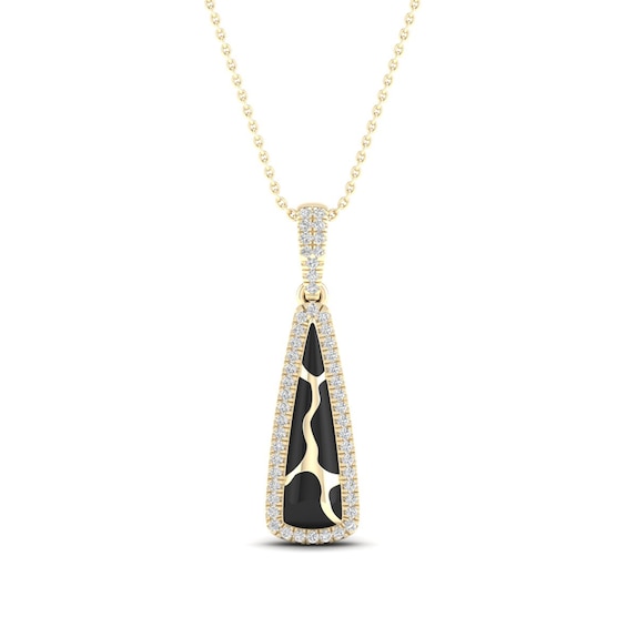 1/6 CT. T.w. Diamond Edge Elongated Triangle Black Kintsugi-Style Pendant in 10K Gold with Ceramic