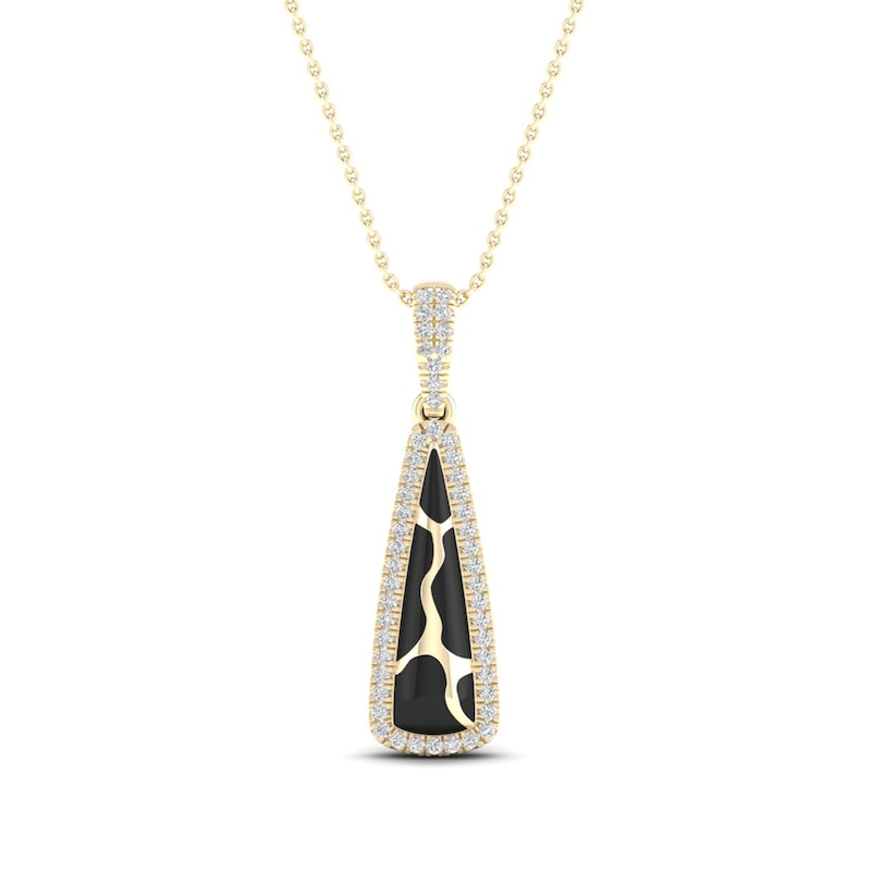 Main Image 1 of 1/6 CT. T.W. Diamond Edge Elongated Triangle Black Kintsugi-Style Pendant in 10K Gold with Ceramic