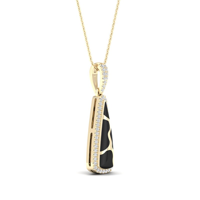 Main Image 2 of 1/6 CT. T.W. Diamond Edge Elongated Triangle Black Kintsugi-Style Pendant in 10K Gold with Ceramic