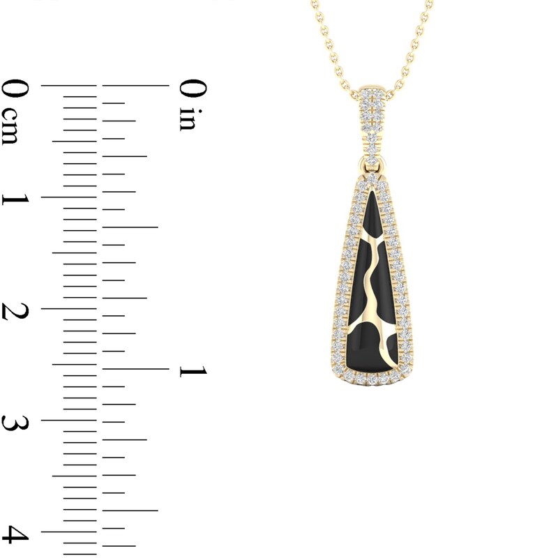 Main Image 4 of 1/6 CT. T.W. Diamond Edge Elongated Triangle Black Kintsugi-Style Pendant in 10K Gold with Ceramic