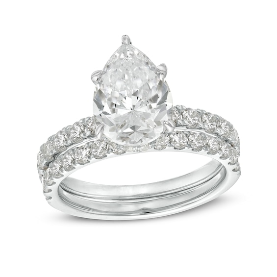 4-3/8 CT. T.w. Pear-Shaped Lab-Grown Diamond Hidden Halo Bridal Set in 14K White Gold (I/Si2)