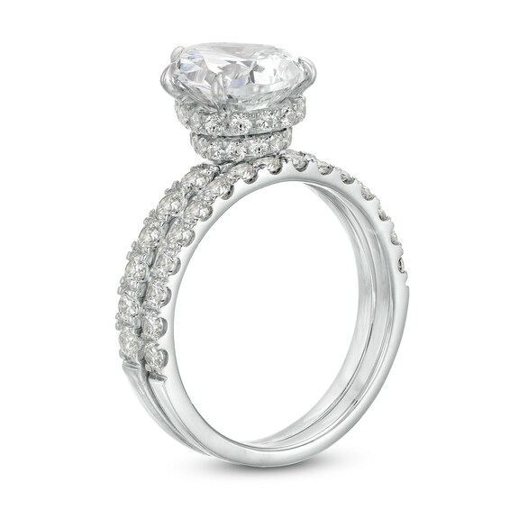 4-3/8 CT. T.w. Pear-Shaped Lab-Grown Diamond Hidden Halo Bridal Set in 14K White Gold (I/Si2)