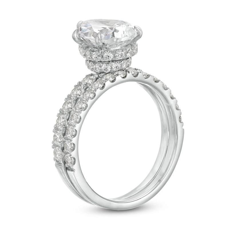 Main Image 3 of 4-3/8 CT. T.W. Pear-Shaped Lab-Grown Diamond Hidden Halo Bridal Set in 14K White Gold (I/SI2)
