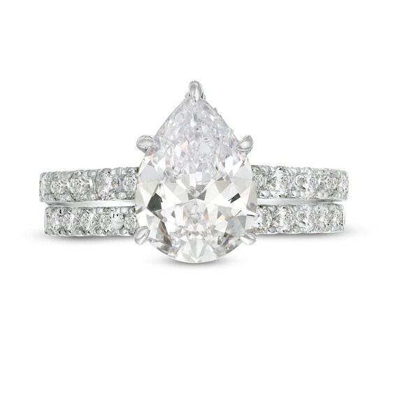 4-3/8 CT. T.w. Pear-Shaped Lab-Grown Diamond Hidden Halo Bridal Set in 14K White Gold (I/Si2)