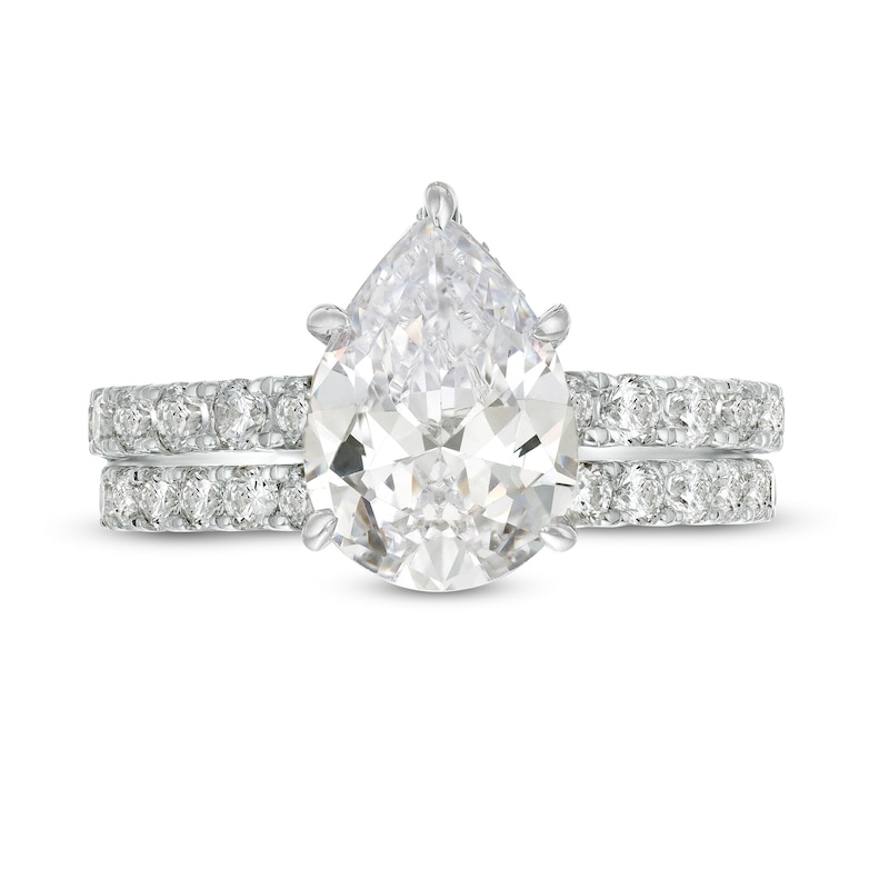 Main Image 4 of 4-3/8 CT. T.W. Pear-Shaped Lab-Grown Diamond Hidden Halo Bridal Set in 14K White Gold (I/SI2)