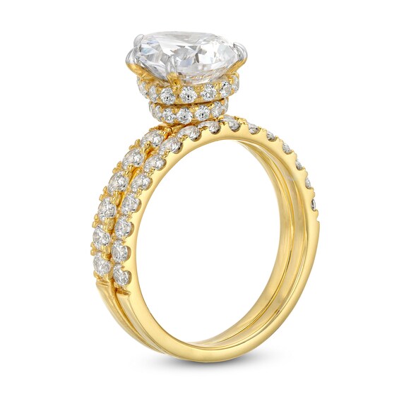4-3/8 CT. T.w. Pear-Shaped Lab-Grown Diamond Hidden Halo Bridal Set in 14K Gold (I/Si2)