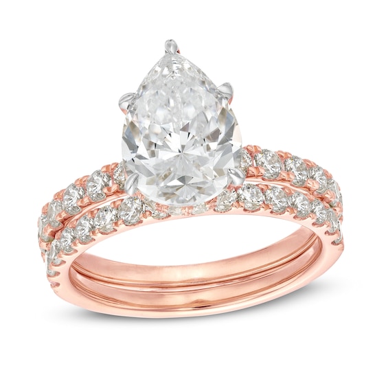 4-3/8 CT. T.w. Pear-Shaped Lab-Grown Diamond Hidden Halo Bridal Set in 14K Rose Gold (I/Si2)