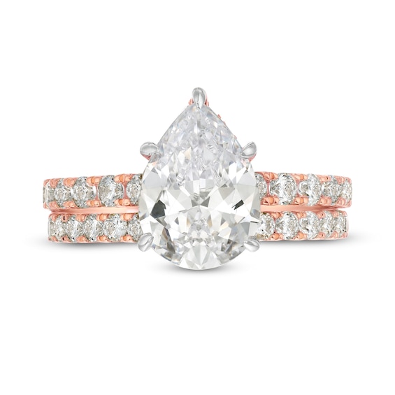 4-3/8 CT. T.w. Pear-Shaped Lab-Grown Diamond Hidden Halo Bridal Set in 14K Rose Gold (I/Si2)