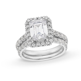 4-1/2 CT. T.W. Emerald-Cut Certified Lab-Grown Diamond Frame Bridal Set in 14K White Gold (I/SI2)