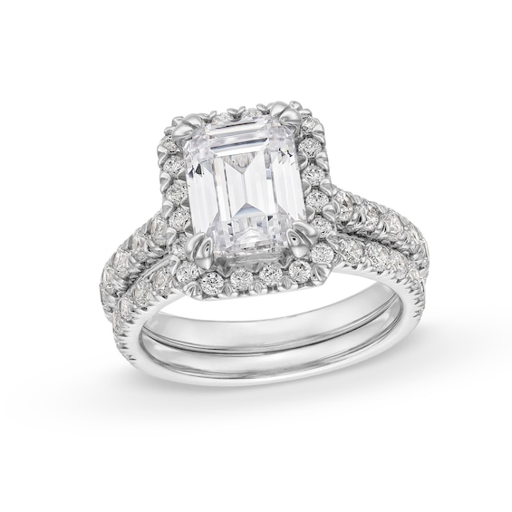 4-1/2 CT. T.w. Emerald-Cut Certified Lab-Grown Diamond Frame Bridal Set in 14K White Gold (I/Si2)