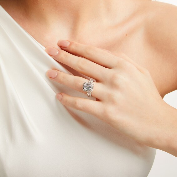 4-1/2 CT. T.w. Emerald-Cut Certified Lab-Grown Diamond Frame Bridal Set in 14K White Gold (I/Si2)