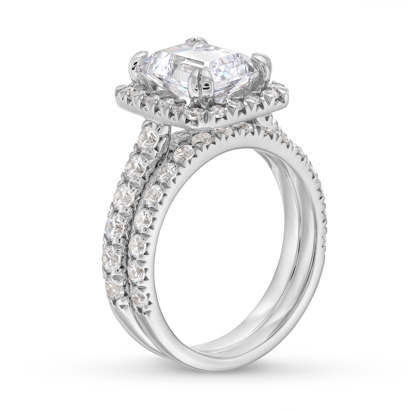 Main Image 3 of 4-1/2 CT. T.W. Emerald-Cut Certified Lab-Grown Diamond Frame Bridal Set in 14K White Gold (I/SI2)