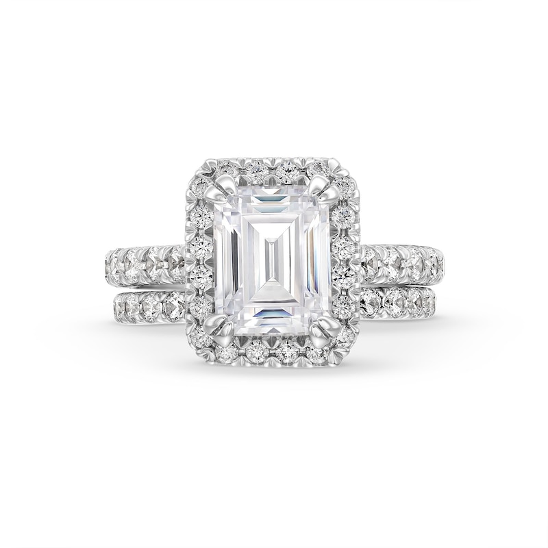Main Image 4 of 4-1/2 CT. T.W. Emerald-Cut Certified Lab-Grown Diamond Frame Bridal Set in 14K White Gold (I/SI2)