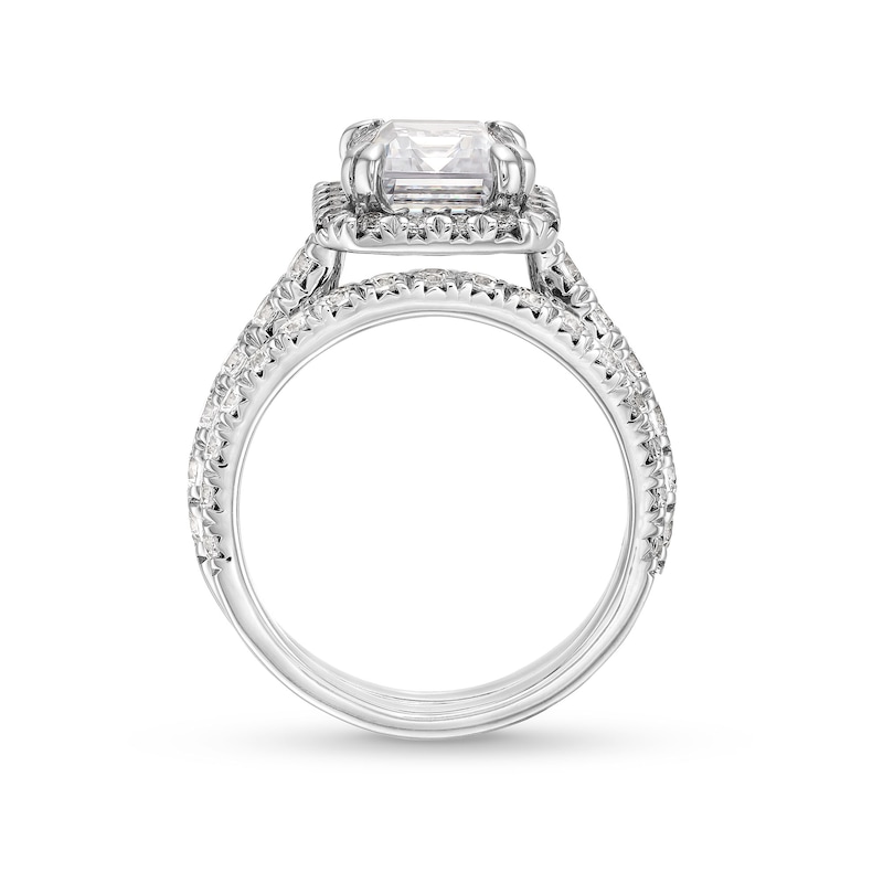 Main Image 5 of 4-1/2 CT. T.W. Emerald-Cut Certified Lab-Grown Diamond Frame Bridal Set in 14K White Gold (I/SI2)
