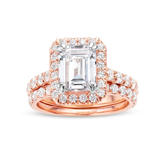 4-1/2 CT. T.w. Emerald-Cut Certified Lab-Grown Diamond Frame Bridal Set in 14K Rose Gold (I/Si2)