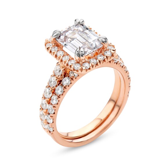 4-1/2 CT. T.w. Emerald-Cut Certified Lab-Grown Diamond Frame Bridal Set in 14K Rose Gold (I/Si2)