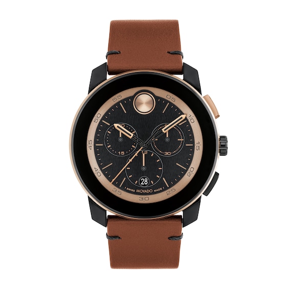 Men's Movado BoldÂ® Tr90 Brown Strap Watch with Black and Bronze-Tone Dial and Date Window (Model: 3601115)