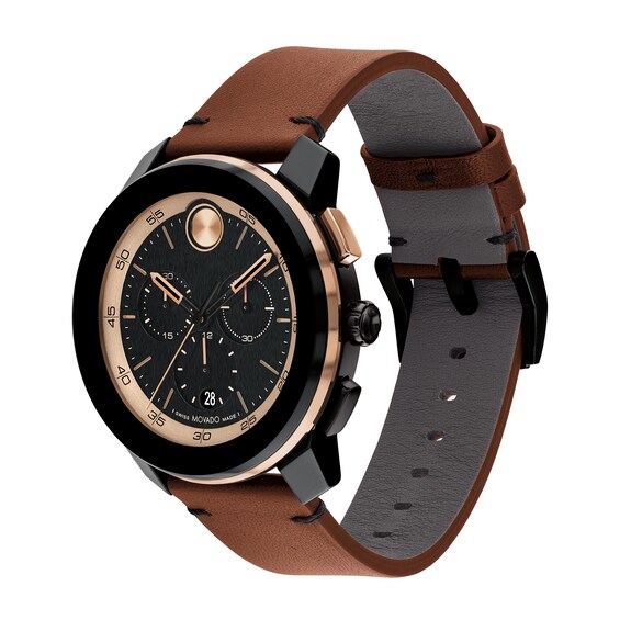 Men's Movado BoldÂ® Tr90 Brown Strap Watch with Black and Bronze-Tone Dial and Date Window (Model: 3601115)