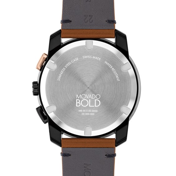 Men's Movado BoldÂ® Tr90 Brown Strap Watch with Black and Bronze-Tone Dial and Date Window (Model: 3601115)