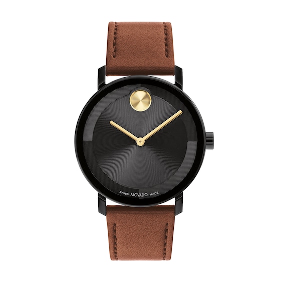 Men's Movado BoldÂ® Evolution Black IP Brown Strap Watch with Textured Tonal Black Dial (Model: 3601083)