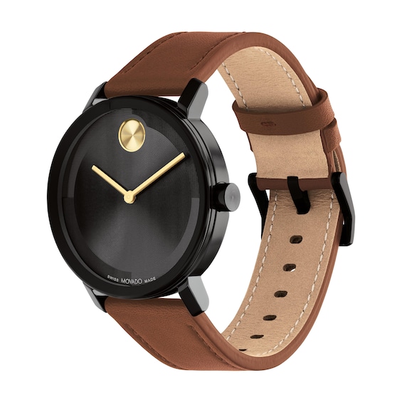 Men's Movado BoldÂ® Evolution Black IP Brown Strap Watch with Textured Tonal Black Dial (Model: 3601083)