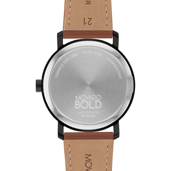 Men's Movado BoldÂ® Evolution Black IP Brown Strap Watch with Textured Tonal Black Dial (Model: 3601083)