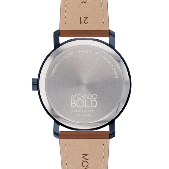 Men's Movado BoldÂ® Evolution Blue IP Brown Strap Watch with Textured Tonal Blue Dial (Model: 3601093)