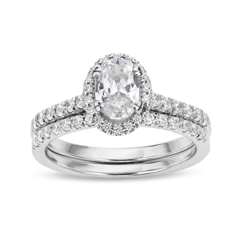 Main Image 1 of 1-1/3 CT. T.W. Oval Lab-Grown Diamond Frame Bridal Set in 14K White Gold (F/SI2)