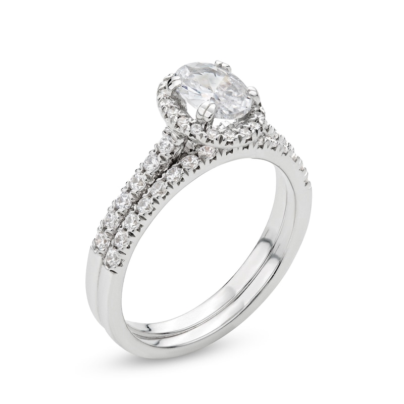 Main Image 3 of 1-1/3 CT. T.W. Oval Lab-Grown Diamond Frame Bridal Set in 14K White Gold (F/SI2)
