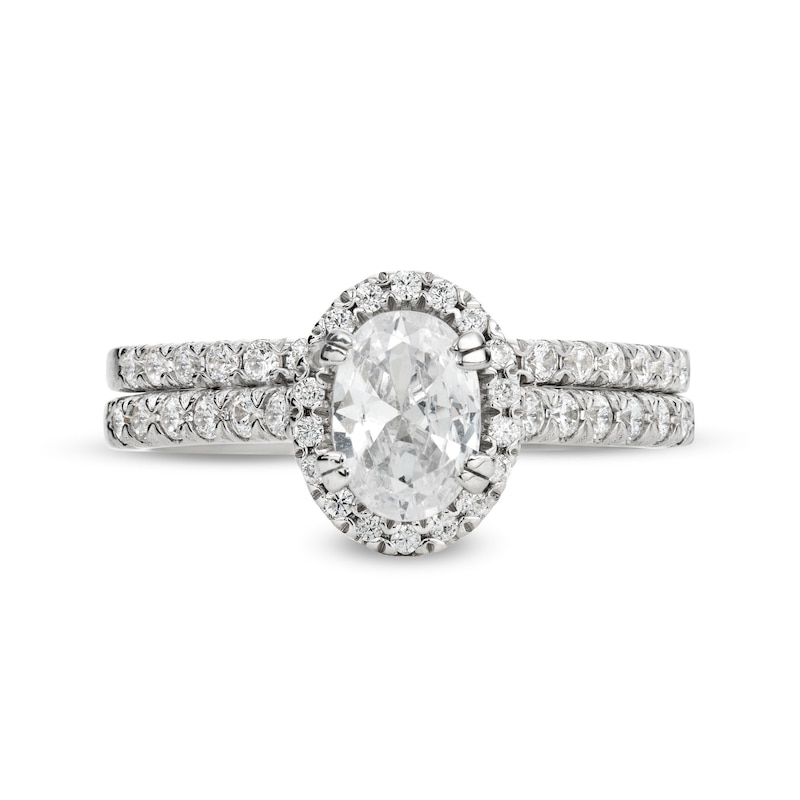 Main Image 4 of 1-1/3 CT. T.W. Oval Lab-Grown Diamond Frame Bridal Set in 14K White Gold (F/SI2)