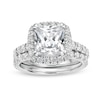 Thumbnail Image 1 of 4-1/2 CT. T.W. Princess-Cut Certified Lab-Grown Diamond Cushion Frame Bridal Set in 14K White Gold (I/SI2)