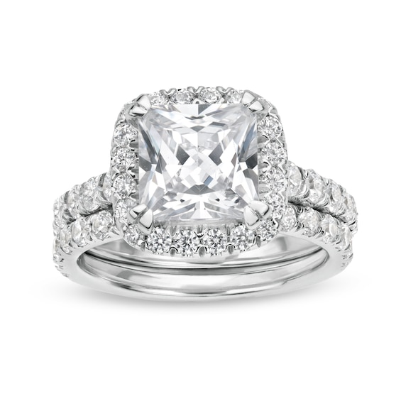 4-1/2 CT. T.w. Princess-Cut Certified Lab-Grown Diamond Cushion Frame Bridal Set in 14K White Gold (I/Si2)