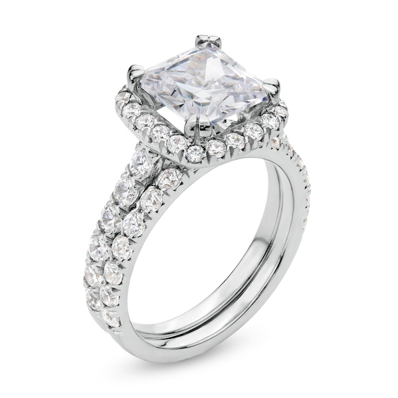 4-1/2 CT. T.w. Princess-Cut Certified Lab-Grown Diamond Cushion Frame Bridal Set in 14K White Gold (I/Si2)