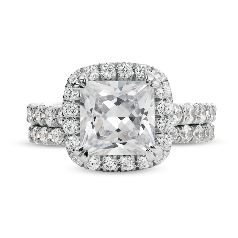 Main Image 4 of 4-1/2 CT. T.W. Princess-Cut Certified Lab-Grown Diamond Cushion Frame Bridal Set in 14K White Gold (I/SI2)