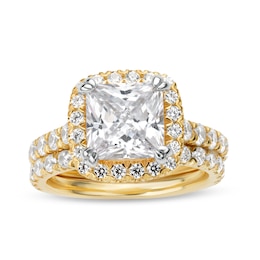 4-1/2 CT. T.W. Princess-Cut Certified Lab-Grown Diamond Cushion Frame Bridal Set in 14K Gold (I/SI2)