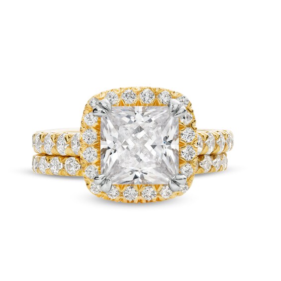 4-1/2 CT. T.w. Princess-Cut Certified Lab-Grown Diamond Cushion Frame Bridal Set in 14K Gold (I/Si2)