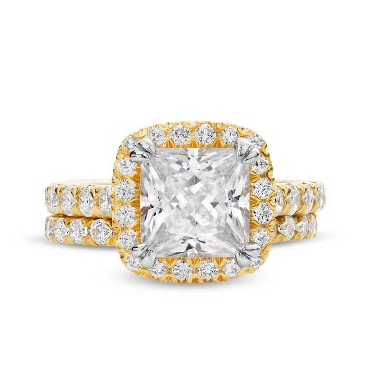 Main Image 4 of 4-1/2 CT. T.W. Princess-Cut Certified Lab-Grown Diamond Cushion Frame Bridal Set in 14K Gold (I/SI2)