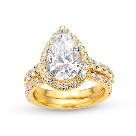 4-1/2 CT. T.w. Pear-Shaped Certified Lab-Grown Diamond Frame Bridal Set in 14K Gold (I/Si2)