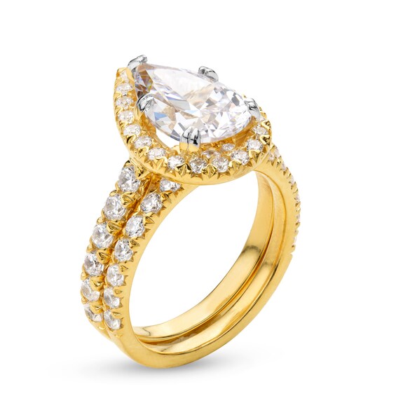 4-1/2 CT. T.w. Pear-Shaped Certified Lab-Grown Diamond Frame Bridal Set in 14K Gold (I/Si2)