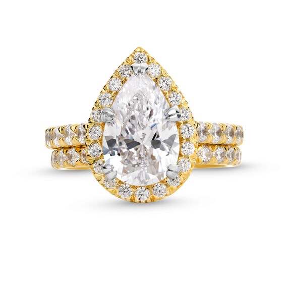 4-1/2 CT. T.w. Pear-Shaped Certified Lab-Grown Diamond Frame Bridal Set in 14K Gold (I/Si2)