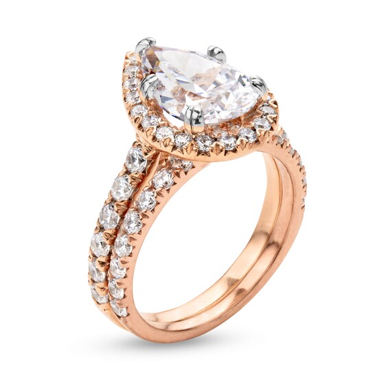 4-1/2 CT. T.w. Pear-Shaped Certified Lab-Grown Diamond Frame Bridal Set in 14K Rose Gold (I/Si2)