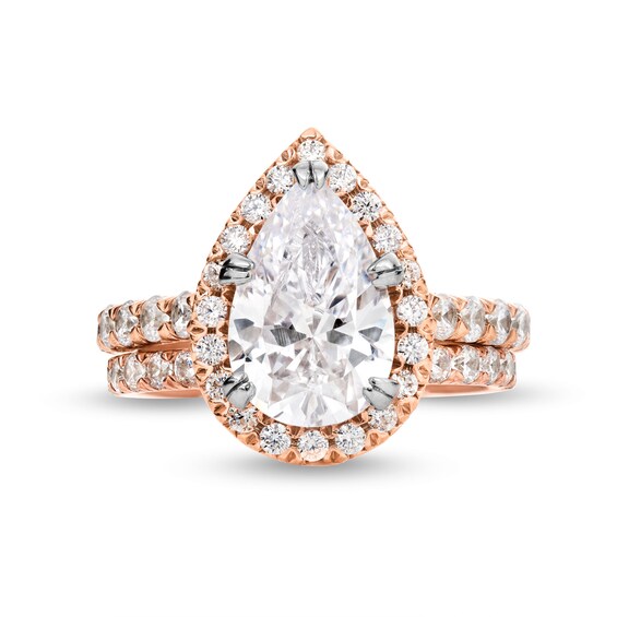 4-1/2 CT. T.w. Pear-Shaped Certified Lab-Grown Diamond Frame Bridal Set in 14K Rose Gold (I/Si2)