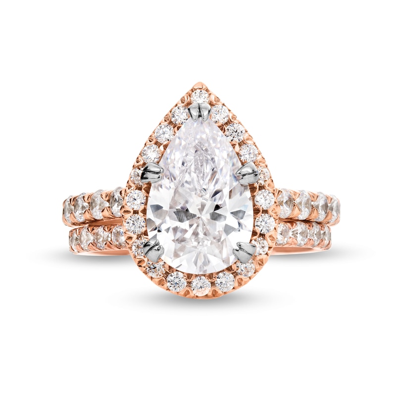 Main Image 4 of 4-1/2 CT. T.W. Pear-Shaped Certified Lab-Grown Diamond Frame Bridal Set in 14K Rose Gold (I/SI2)