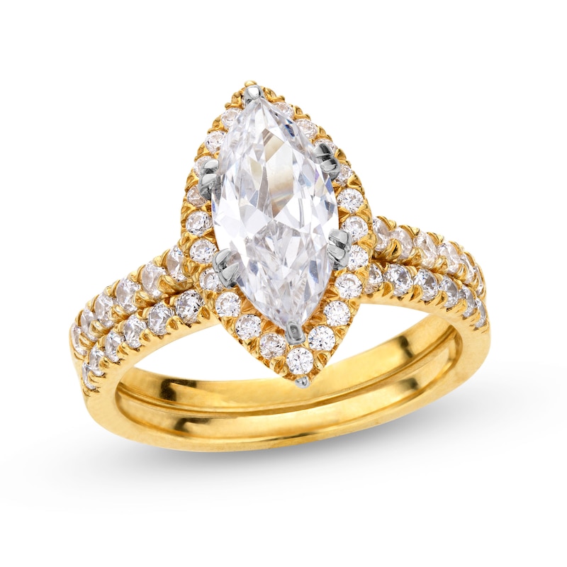 Main Image 1 of 2-1/4 CT. T.W. Marquise-Cut Lab-Grown Diamond Frame Bridal Set in 14K Gold (I/SI2)