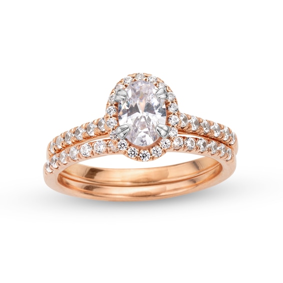 1-1/3 CT. T.w. Oval Lab-Grown Diamond Frame Bridal Set in 14K Rose Gold (F/Si2)
