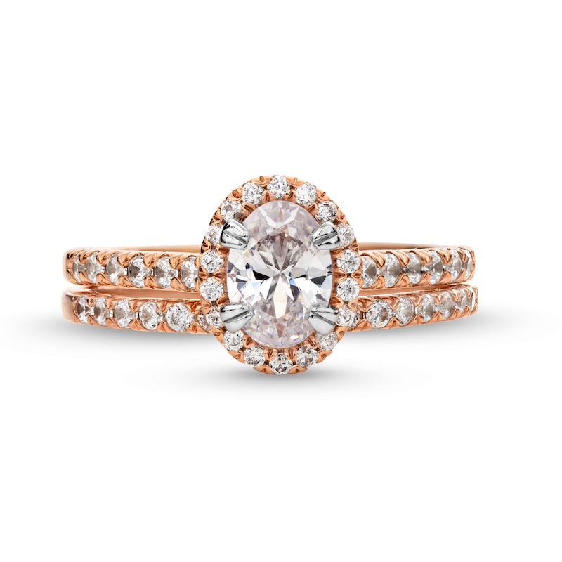 Main Image 4 of 1-1/3 CT. T.W. Oval Lab-Grown Diamond Frame Bridal Set in 14K Rose Gold (F/SI2)